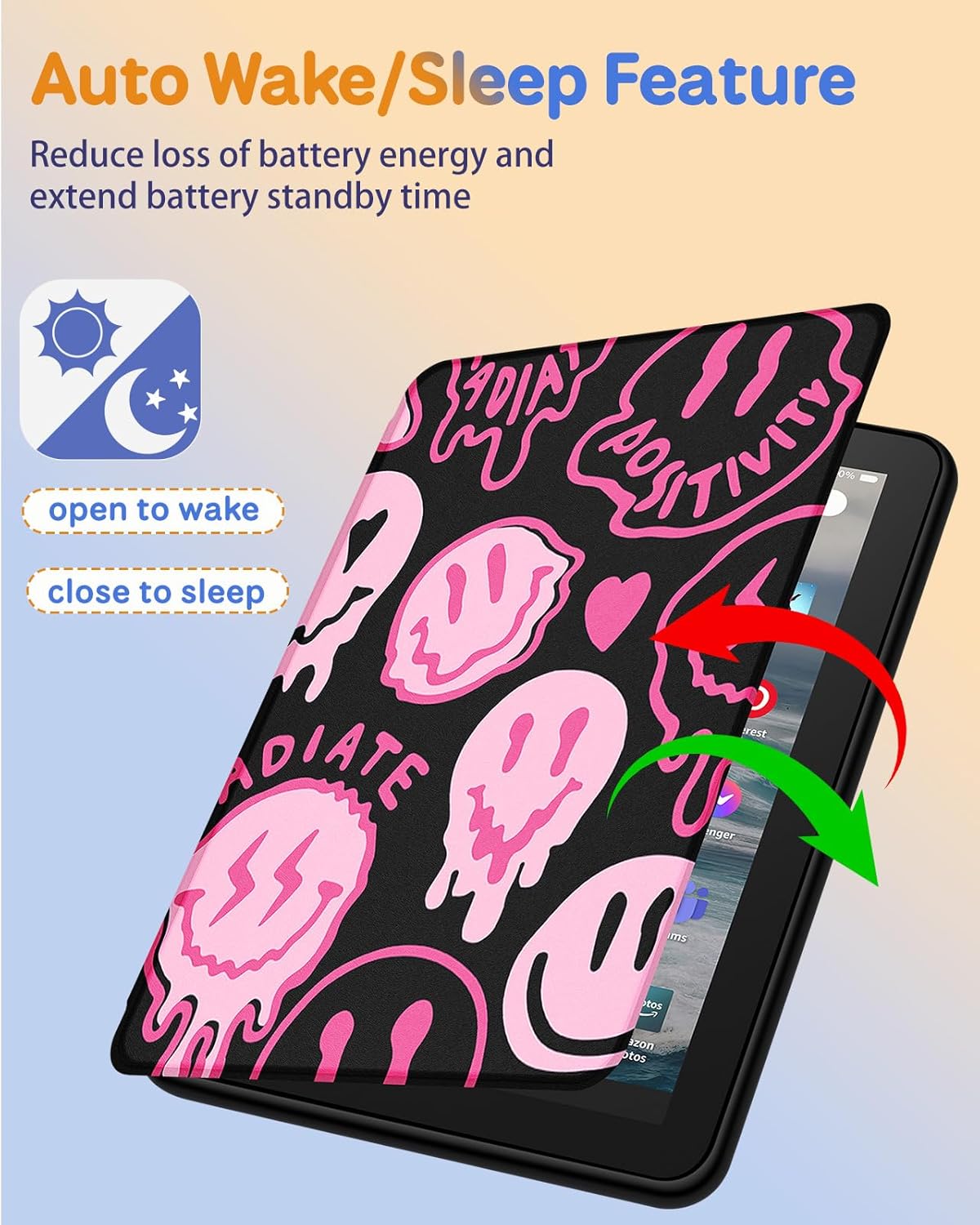 Kidcube for Amazon Kindle Fire 7 Tablet Case 12th Generation 2022 Release for Women Girls Cute Folio Cover Fashion Unique Design Rotating Stand with Auto Wake/Sleep Teens for Kindle Fire 7 Cases 7"