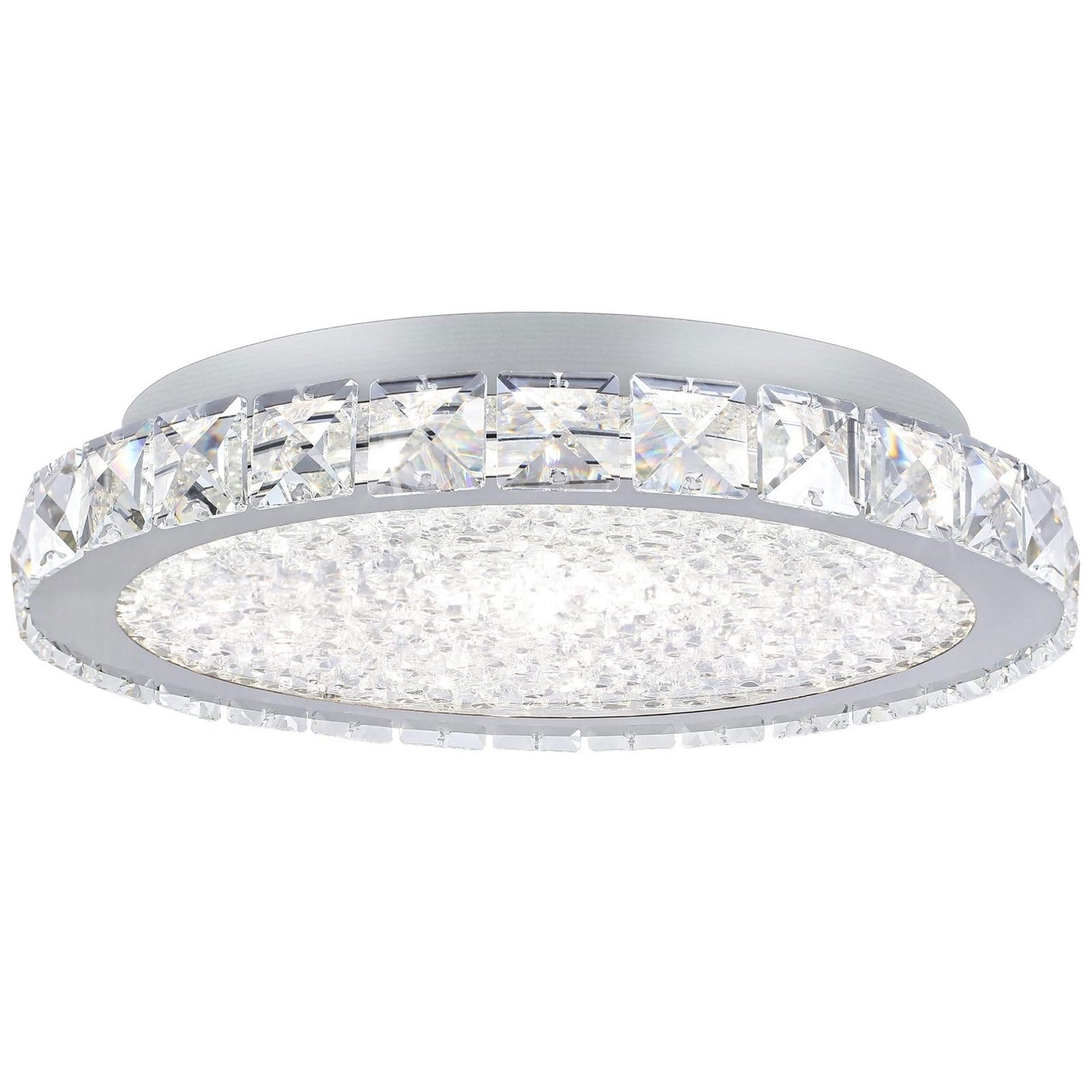 Plafonnier LED cristal moderne 30cm rond en acier inoxydable pour salon et chambre