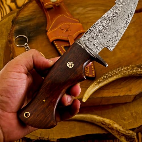 Miniatura 6 de Cuchillo de caza de Damasco de 10 pulgadas, hecho a mano, cuchillo de supervivencia de hoja fija, ideal para camping, desollado, al aire libre,