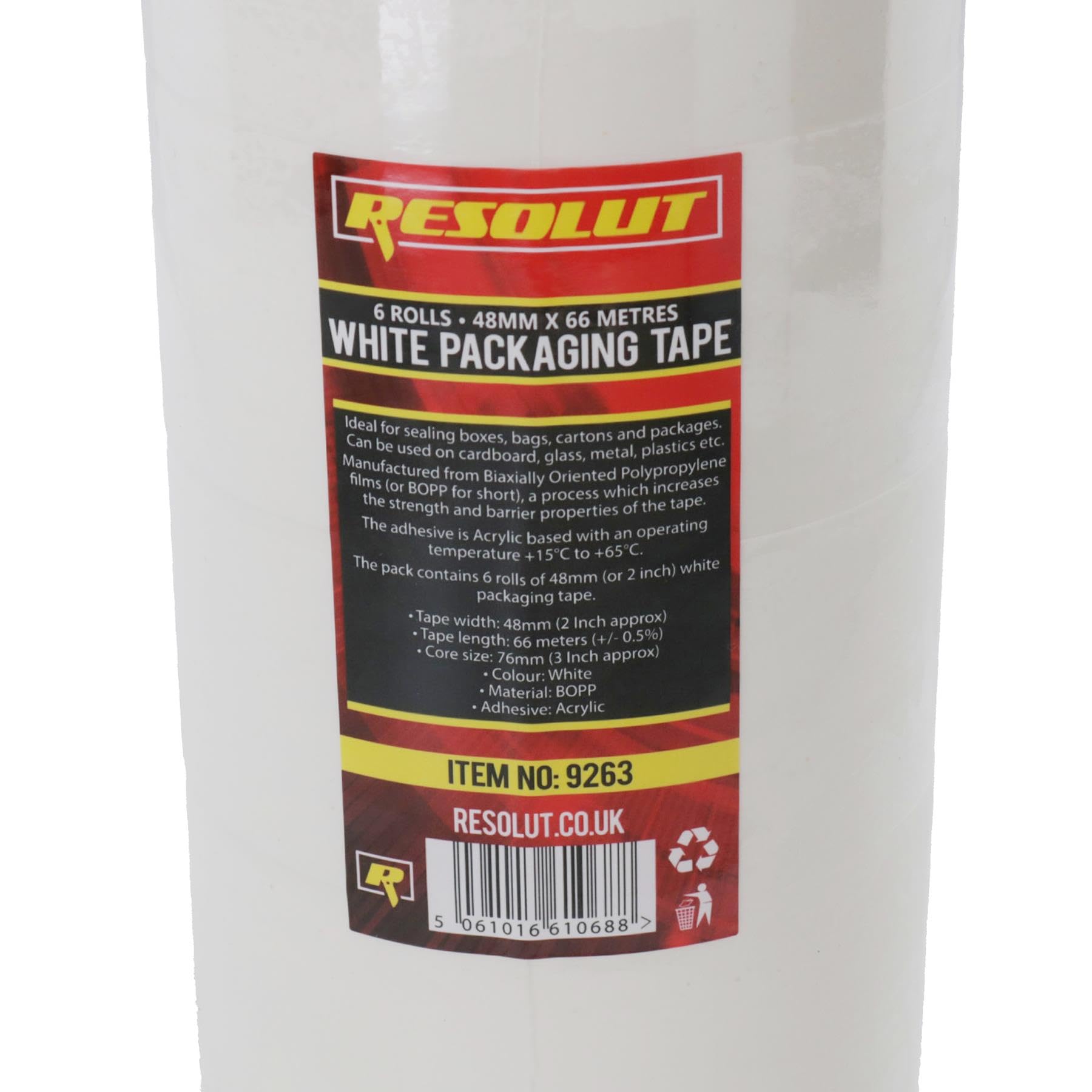 Cinta de embalaje blanca de 48 mm x 68 metros por rollo, resistente 36 rollos