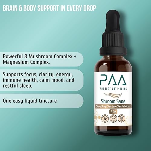 Miniatura 2 de Gotas líquidas Shroom Sane con suplemento de hongo melena de león 8 tintura compleja de hongos con Reishi, Cordyceps, cola de pavo y magnesio USDA