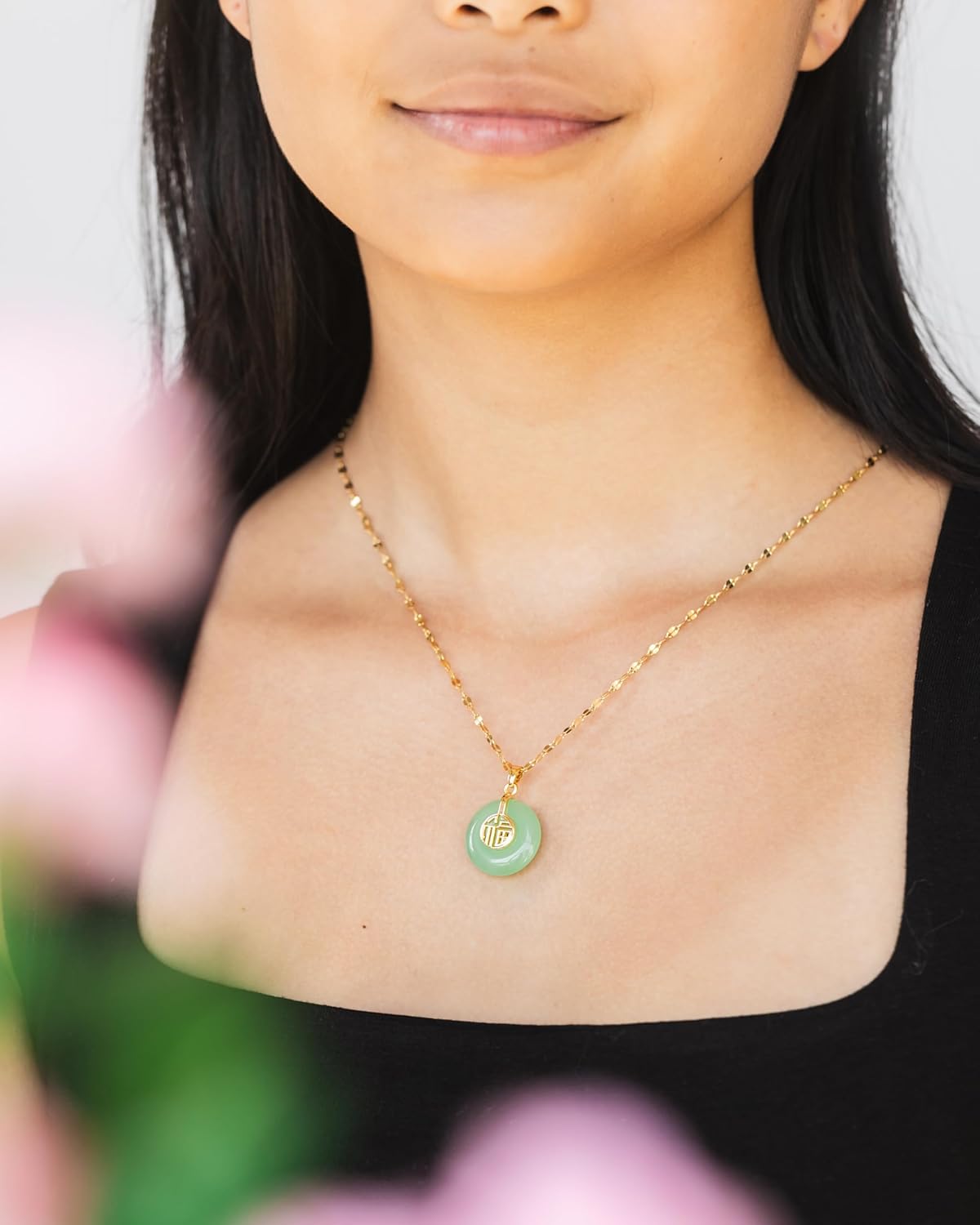 emmandsophie Green Jade Necklace | Authentic Good Fortune Pendant | Brushed Matte Finish | Unique Modern Design | Vintage Style Jade Necklace | Women's Jewelry Gift| Jade Necklaces for Women - Image 2