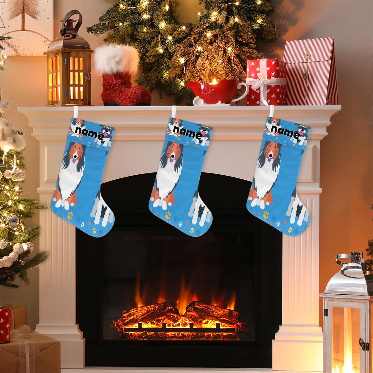 Calcetin Navidad Personalizada Weldomcor 4 Piezas Calcetines Navidad  Personalizados Con Nombre, 46 Cm Medias De Navidad De Punto Navidad  Chimenea Árbol De Navideña Calcetín De Decoración Para Llenar Y Colgar  (Caqui, Blanco, image size:1200x1200