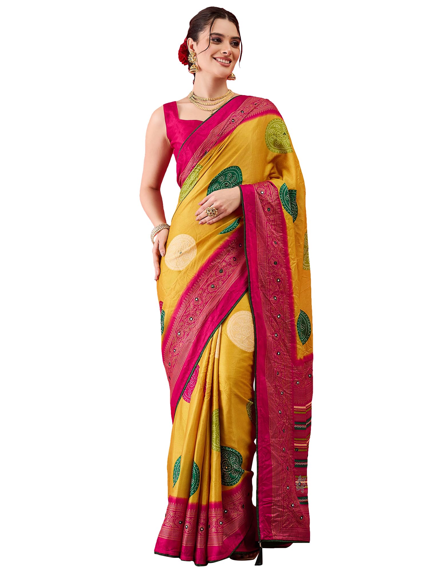 akhilam Women's Georgette Bandhani Printed Saree With Unstitched Blouse Piece-picture-21