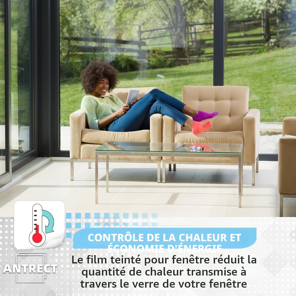 Filtre Fenetre Anti Regard Film Miroir pour Fenetre 90x400cm, Film Anti Chaleur, Brise Vue Fenetre, Filtre Anti UV pour Salon, Chambre, Bureau avec 3 Accessoires