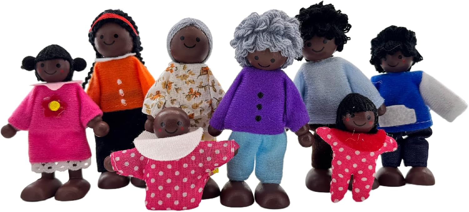 HYSTYLE 7 Pack Poseable Wooden Doll Dollhouse Dolls Wooden Doll Family Pretend Play Figures, Family Role Play Pretend Play Mini People Figures (Classic People)