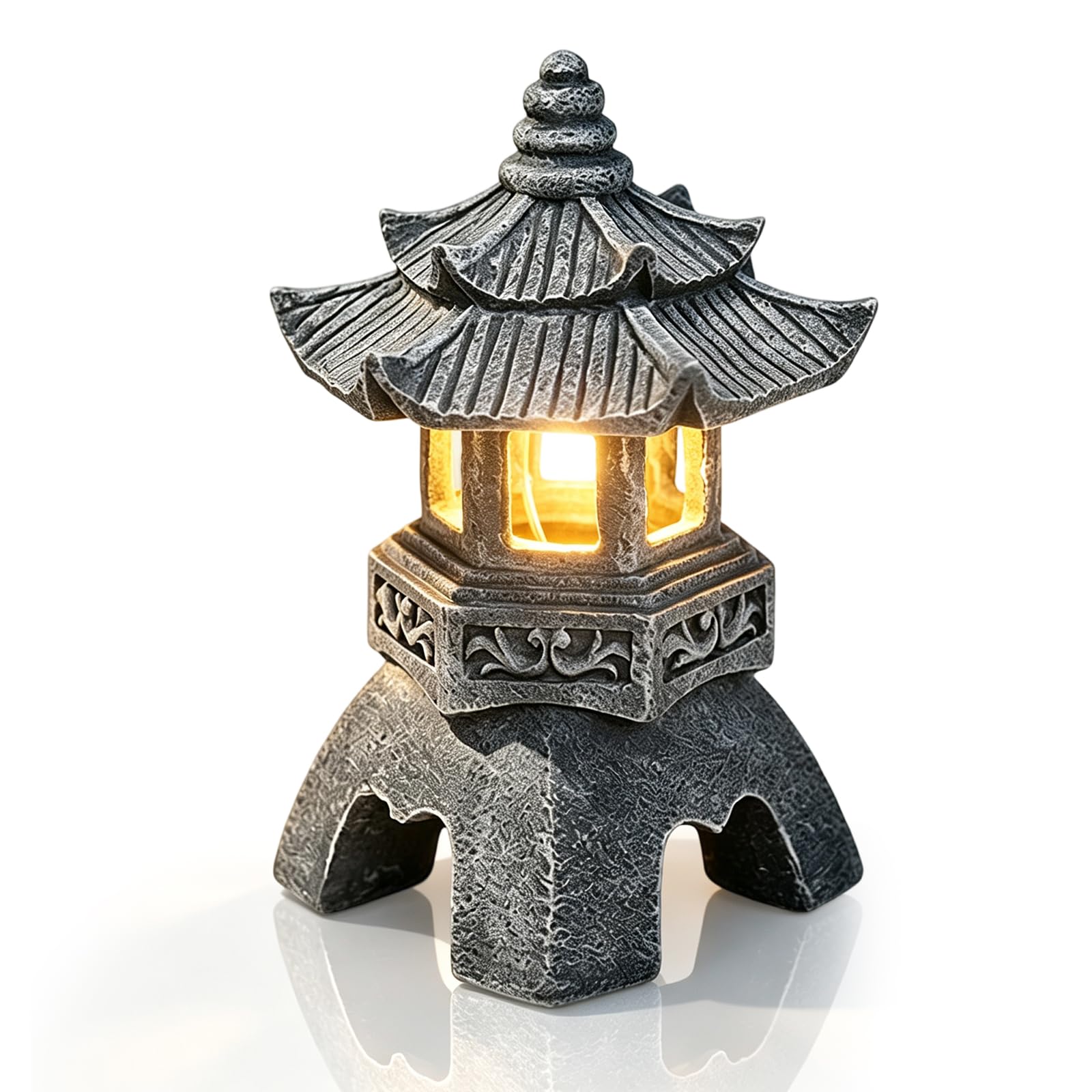 Piashow Japan Decorative Japanese Lamp Pagoda Solar Japanese Garden Lantern Garden Decoration Statue, 26 x 17 cm