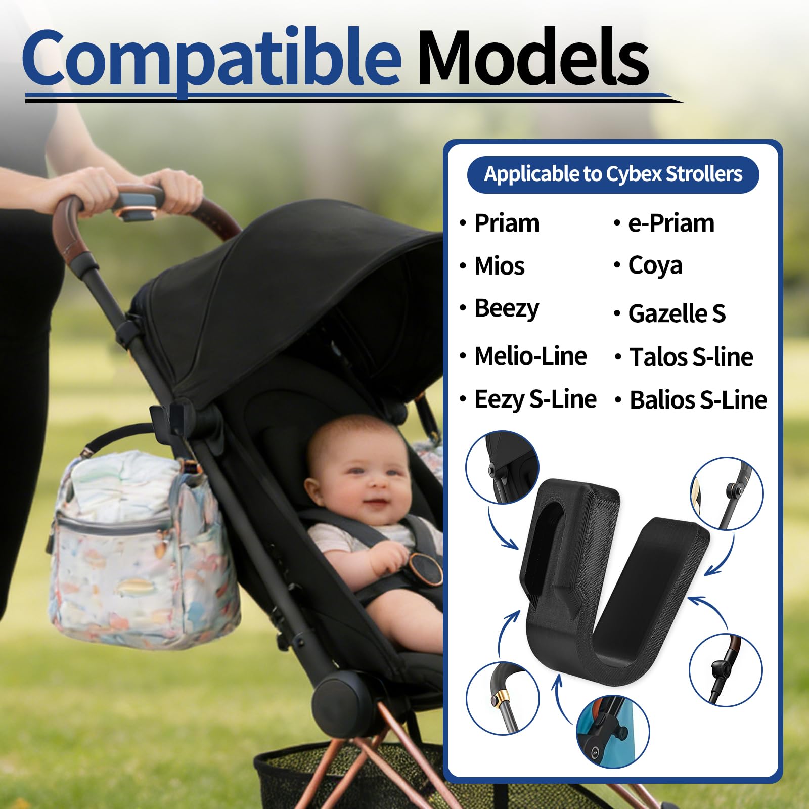 Gancho para cochecito de bebé Accesorios para cochecito Cybex gancho - Bolsa de pañales para cochecito Cybex Priam Beezy Gazelle S Balios S-Line Melio-Line Mios Coya Talos e-Priam Eezy, Stroller Hooks — view 5