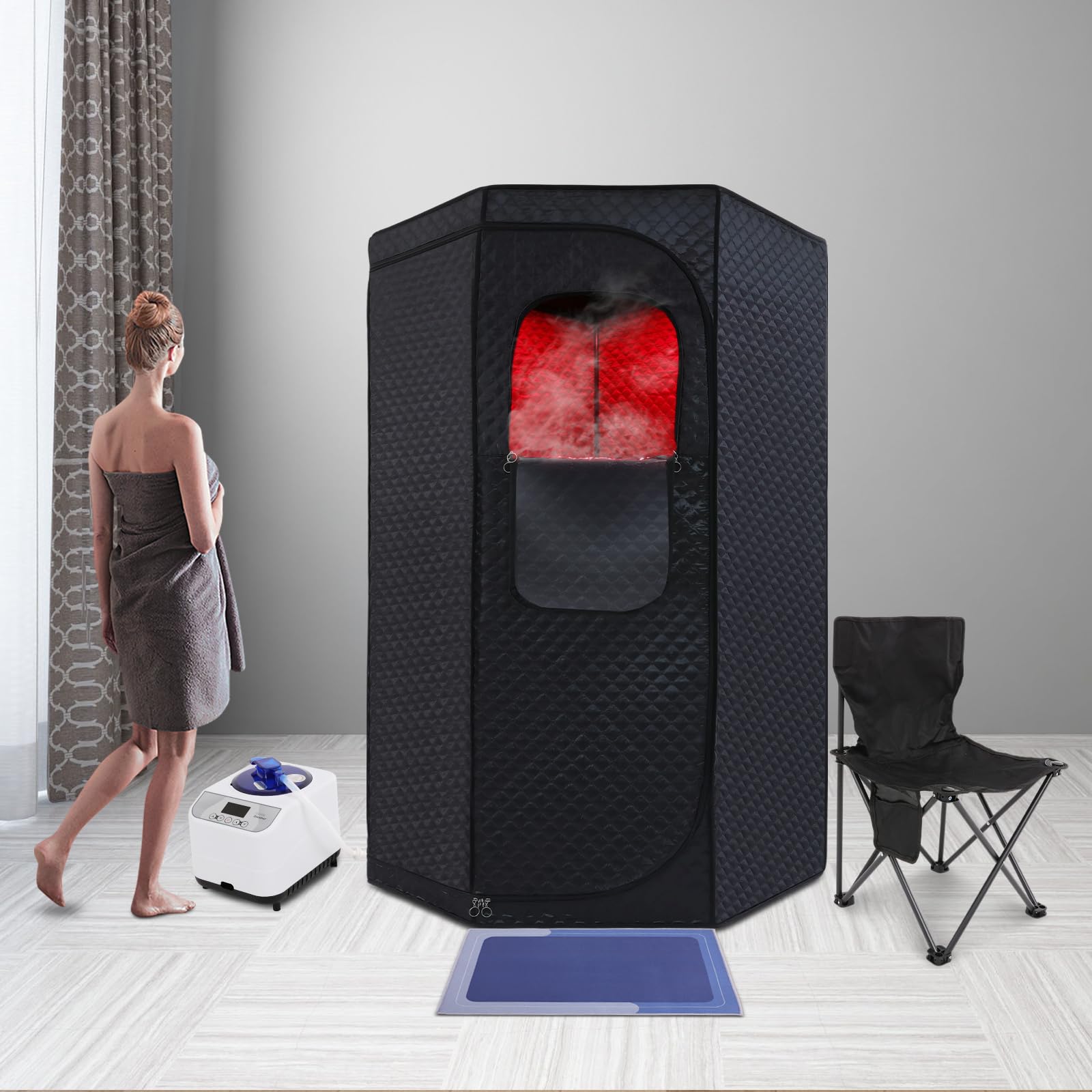 Tenda sauna a vapore infrarossi con sedia pieghevole e caldaia 1500 W per casa e spa