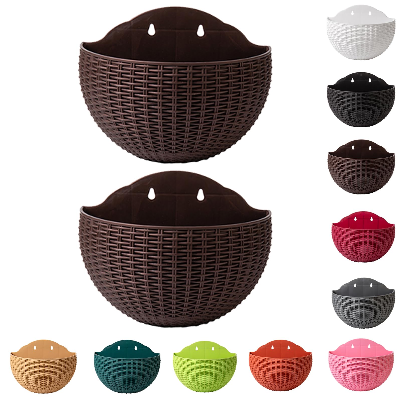 2 Pack Wall Hanging Flower Pot, Garden Hanging Baskets Outdoor, Imitation Rattan Wall Mounted Pot, Semicircle Black Planter, Fence Watering Garden Pots For Balcony Fence Indoor Home Decoration
