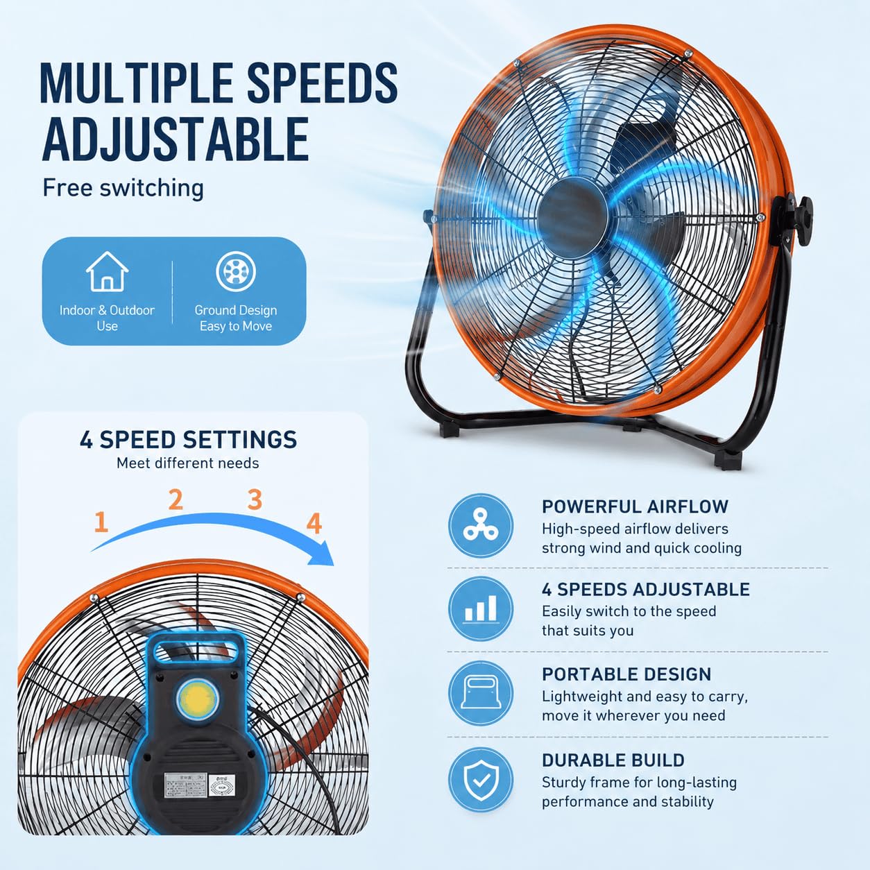 Ventilador de Suelo de Alta Potente Velocidad, Circulador de Aire