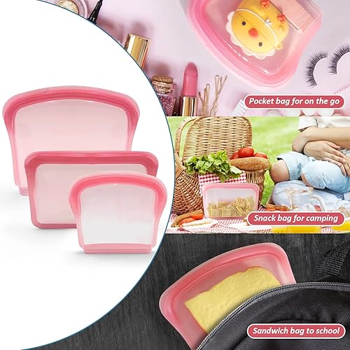 Miniatura 6 de KVK Bolsas de silicona reutilizables  Paquete de 3 bolsas planas de silicona al vacío  Bolsas de medio galón, doble bloqueo, a prueba de fugas,