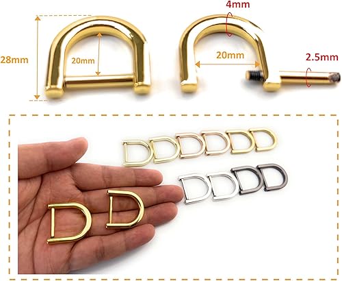 Miniatura 2 de 4 anillos en D resistentes con grillete de 34 pulgadas, oro en forma de U, anillo D de repuesto para bolso, llavero, collar de perro