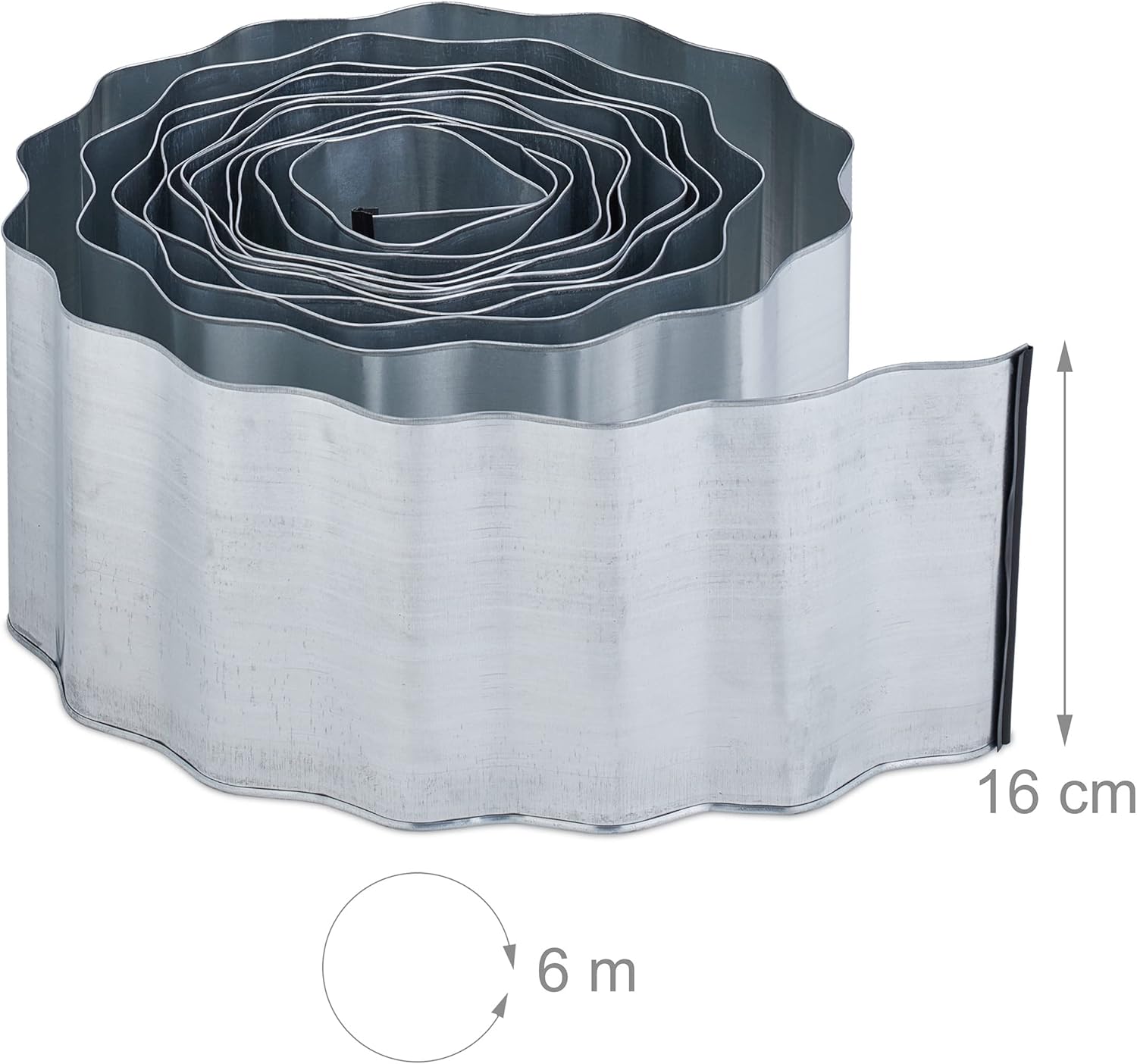 Relaxdays Garden Edging, Lawn Border, 6 m Length, 16 cm Height, Galvanised, Flexible, Metal, Silver Colour, Iron