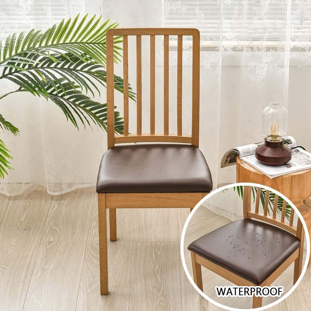 JUNZHE Diamond Lattice Waterdichte stoelstoelhoezen voor eetkamerstoelen, stretch eetkamer, keuken, stoelhoezen, afneembare wasbare stoelkussens (donkergrijs, 6 stuks