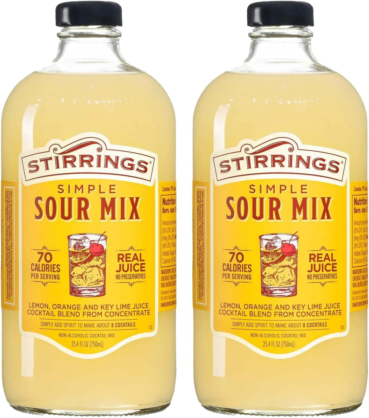 Stirrings 2 Pack Simple Sour Cocktail Mix 750ml Bottles - Real Juice No Preservatives - 90 Calories - Drink Mixer