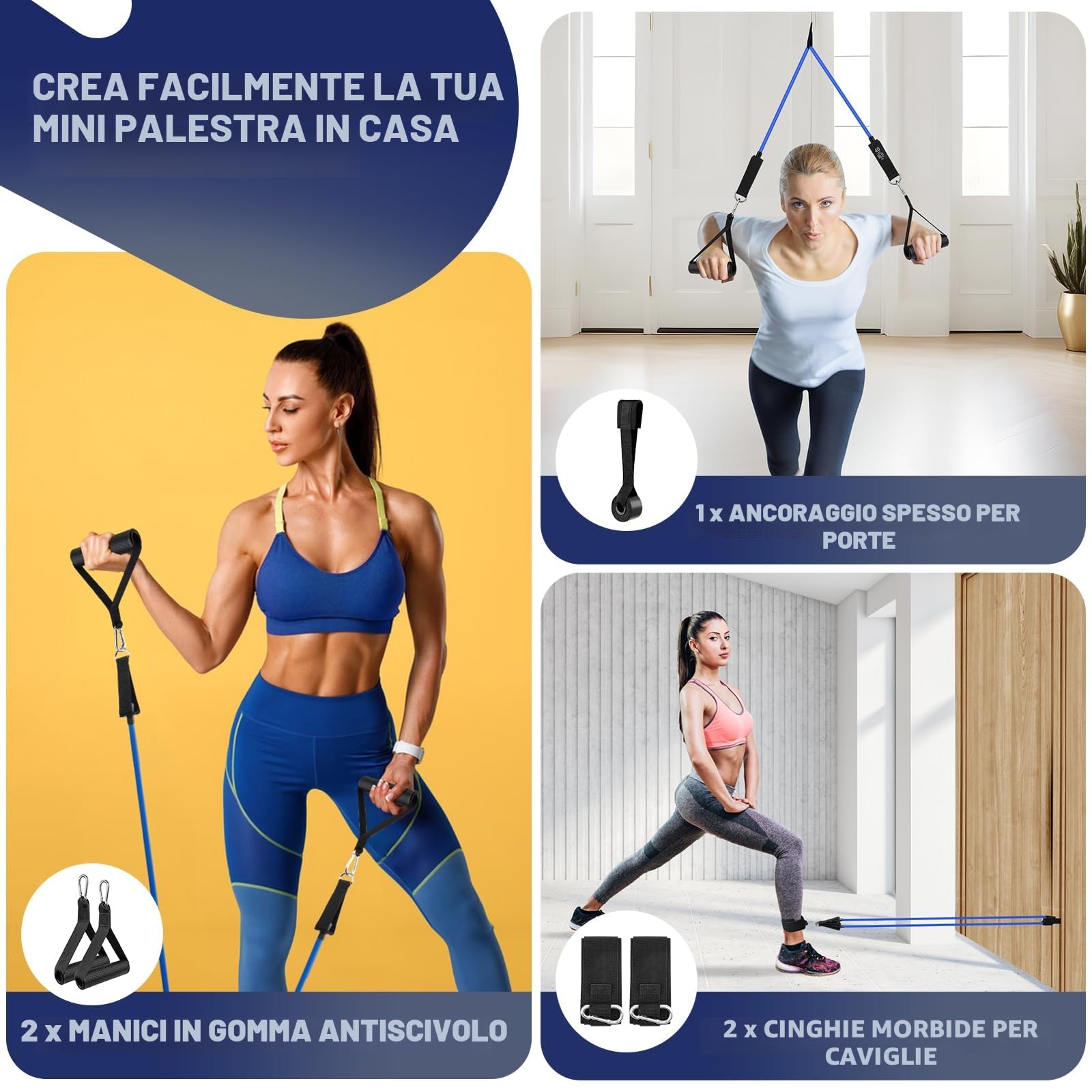 Fokky Elastici Fitness, Elastico Fitness 5 Livelli di Bande Elastiche Palestra Con Ancoraggio,Maniglie,Cinturino Alla Caviglia,Ideale per Yoga,Pilates,Costruzione Muscolare