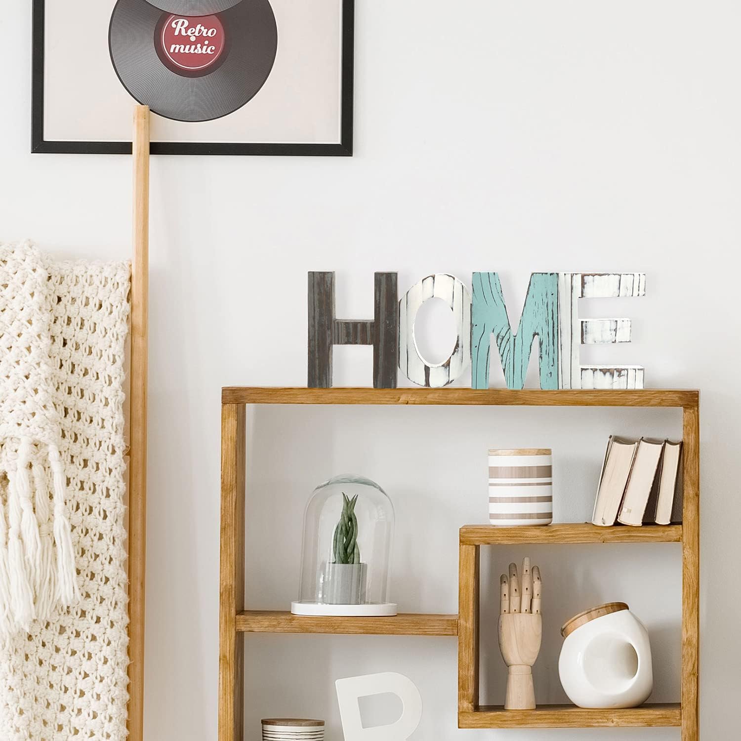 MyGift Rustic Multicolored Solid Wood HOME Cut Out Word Sign, Kitchen Framhouse Frestanding Decor, Mantel, Above Cabinet Decor - Image 3