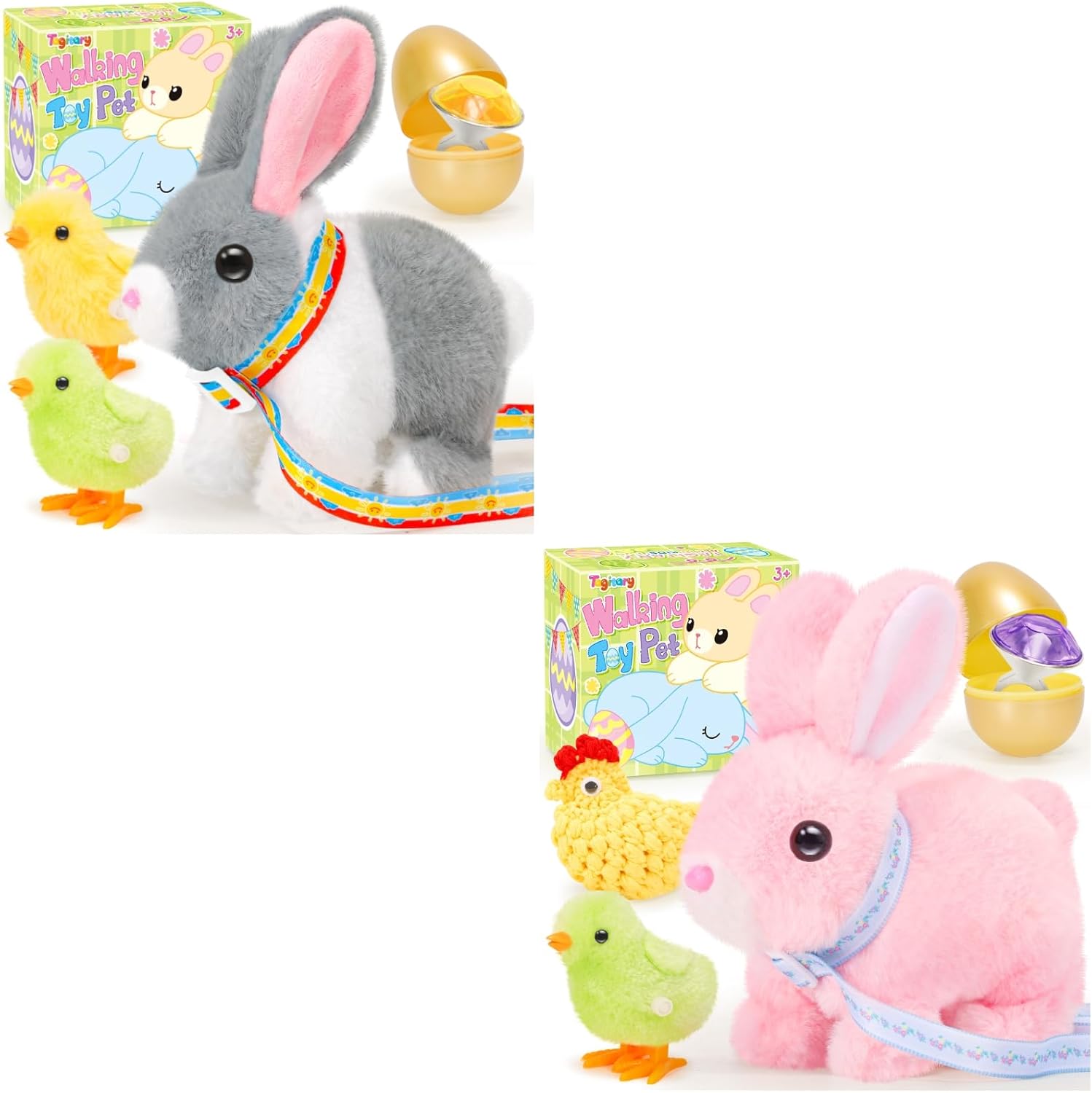 Tagitary Plush Toys Grey and Pink Walking Bunny for Kids