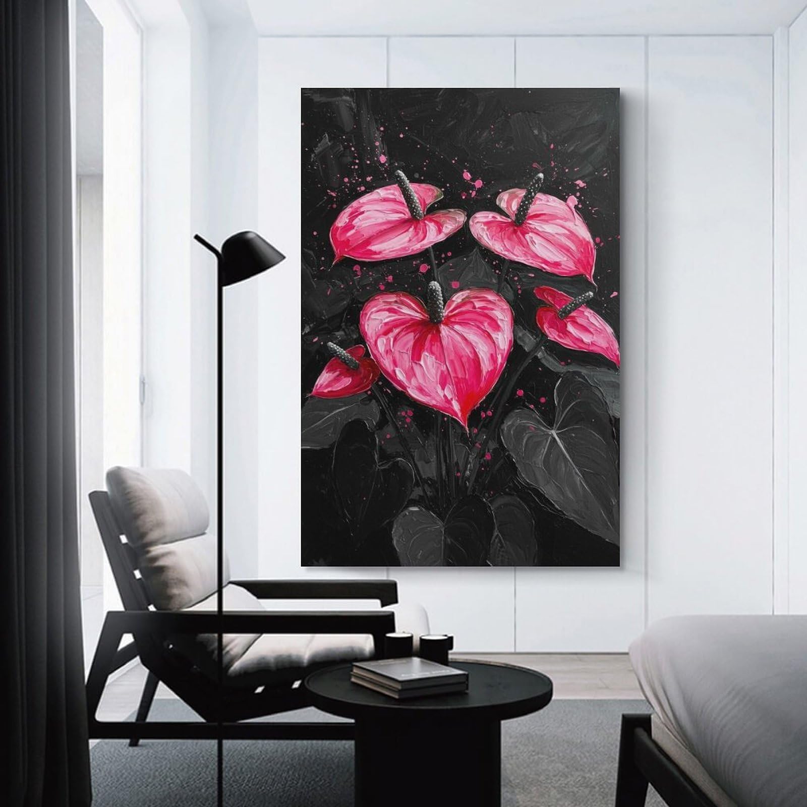 Junmoney Unframe-Style-18 Home Decor Wall Art Anthurium Flowers Painting, 12X18inch(30X45cm), For Bedroom Decor, Cosy Corners Or Studios, Decorative Wall Art For Cosy Rooms