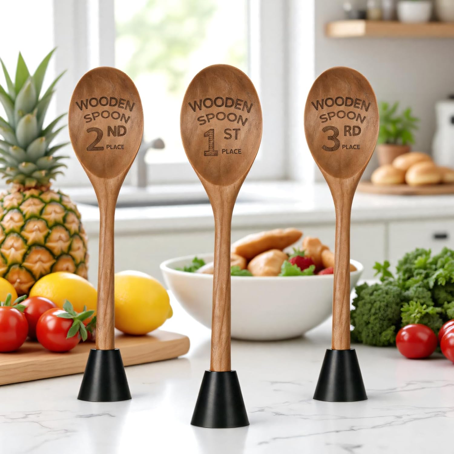 3PCS Wooden Spoon Award Trophies Set 6.93"L Funny Chili Cook Off Prize Laser Engraved Pepper Event Winner Decoration Medal with Removable Base for Food Baking Contest Competition Party Supplies - Image 7