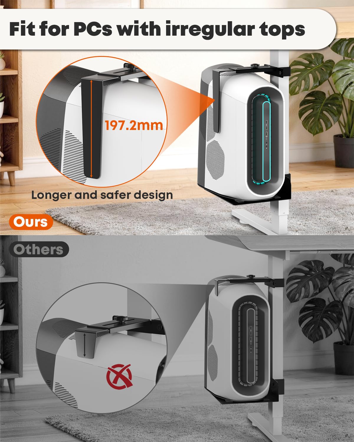 PUTORSEN Supporto da scrivania per PC, senza foratura, capacità 20 kg, larghezza e altezza regolabili, supporto per scrivania con morsetto per scrivania in piedi, adatto solo per gambe da 65 mm x 45