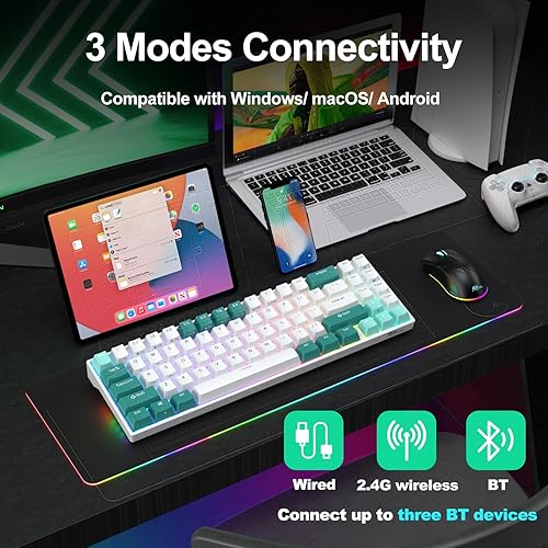 Miniatura 4 de RK ROYAL KLUDGE 70% Mechanical Keyboard - RK71 Wireless Gaming Keyboard with Hot-Swappable Red Switches, Double-Shot Creamy Keycaps, RGB Backlit,