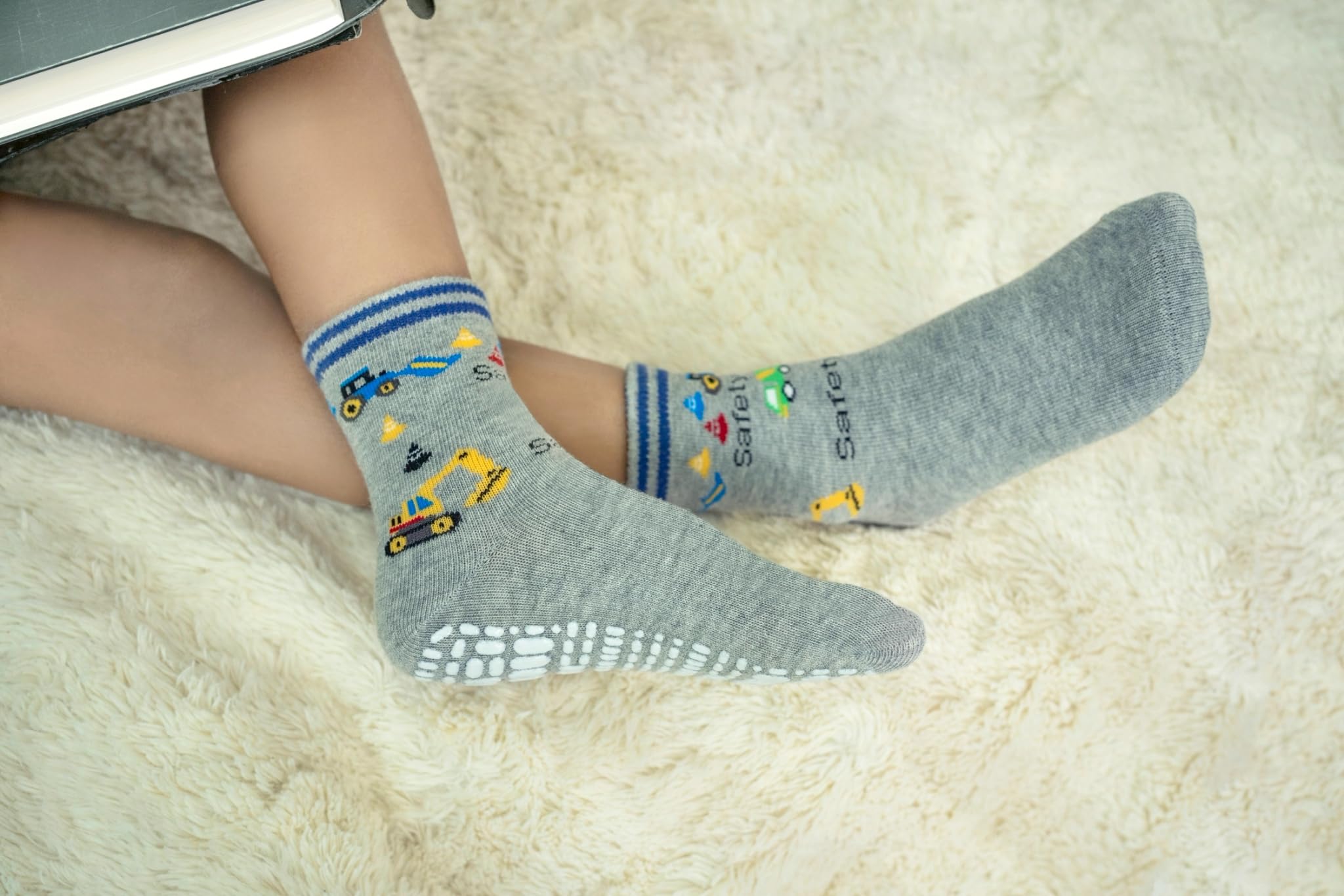RATIVE Calcetines de algodón antideslizantes para niños y niñas con agarres