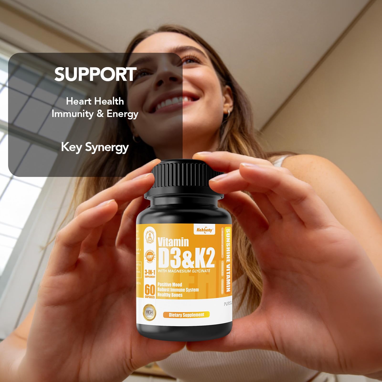 Vitamin D3 K2 with Magnesium Glycinate – 60 Capsules — Amazon image 3