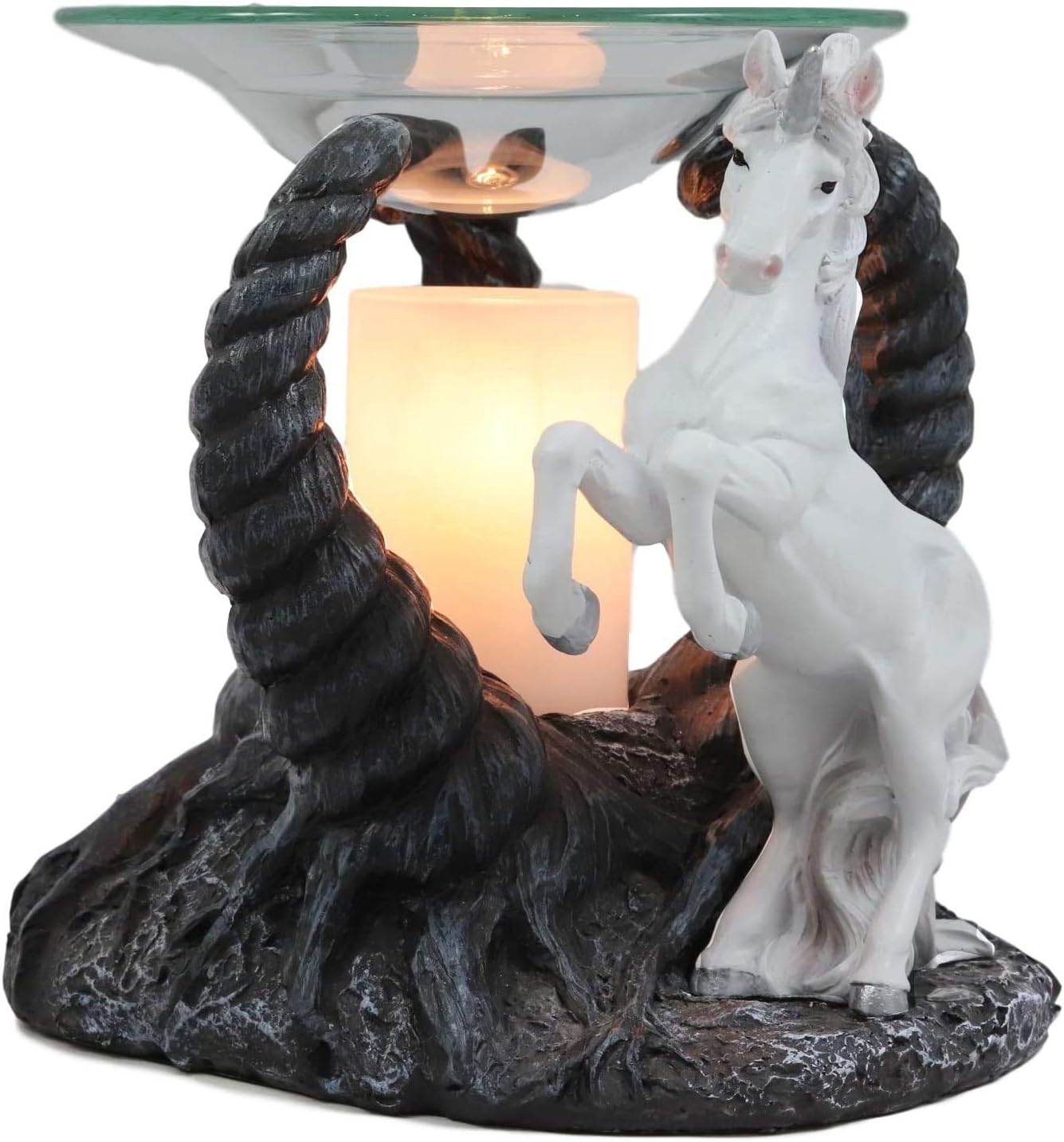 Ebros Fantasy Sacred White Unicorn by Three Enchanted Forest Twisted Trees Electric Oil Burner Tart Warmer Aroma Scent Statue Long Home Fragrance Decorative Unicorns Accessory Figurine