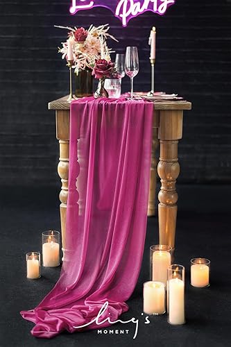 Miniatura 10 de Ling's Moment Camino de mesa de gasa transparente rojo de 14 pies con brillo plateado para recepción de boda, rústico, bohemio, boda, fiesta,