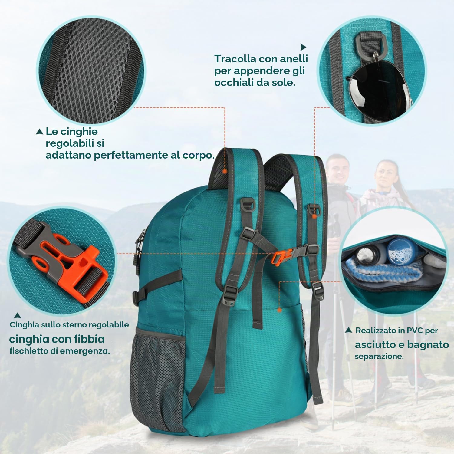 RAINSMORE Zaino Trekking 40 Litri Grande Pieghevole, Montagna Impermeabile per Uomo/Donna, Da Viaggio Leggero Traspirante, Escursionismo per Alpinismo Equitazione e Campeggio