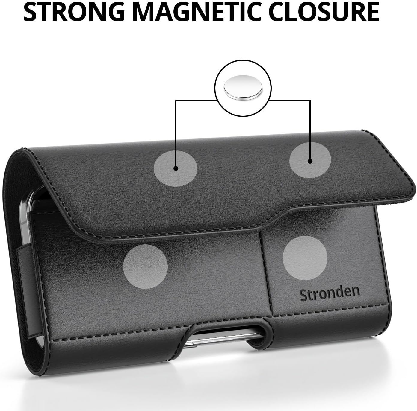 Magnetic Closure Holster for iPhone 17 Pro, 17, 16, 16 Pro, 16e, 15, 15 Pro, 14, 14 Pro, 13, 13 Pro, 12, 12 Pro, 11, XR - Leather Belt Case Pouch (Fits Otterbox Commuter Case on) - Image 3