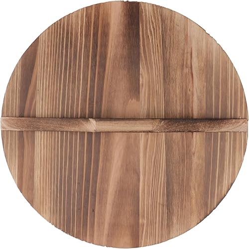 Cabilock Utensilios de cocina de acero inoxidable con tapa de olla de madera, tapa wok, madera natural anti-caliente, tapa redonda para wok de