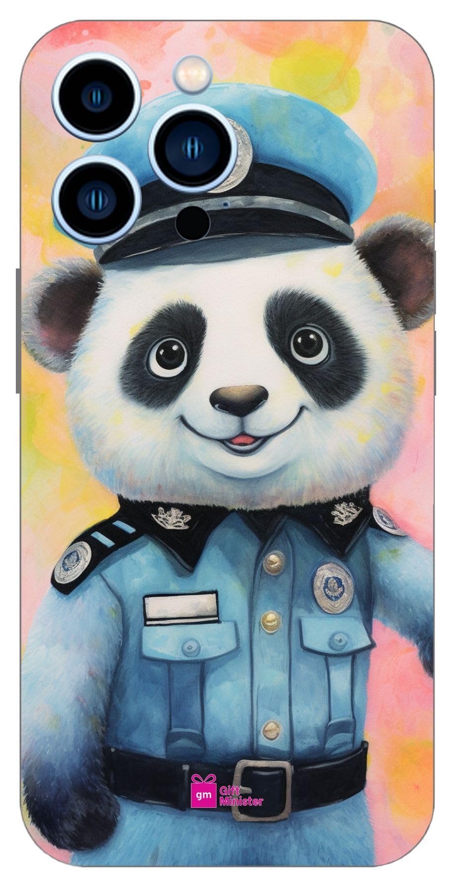 Gift Minister Hard Designer Mobile Case for Apple iPhone 13 Pro Back Cover Slate Gray - Brightly Colored Baby Panda Wearing Police Uniform Hat Action Pose Bright Humorous Caricature Laugh 1Pcs 1701J