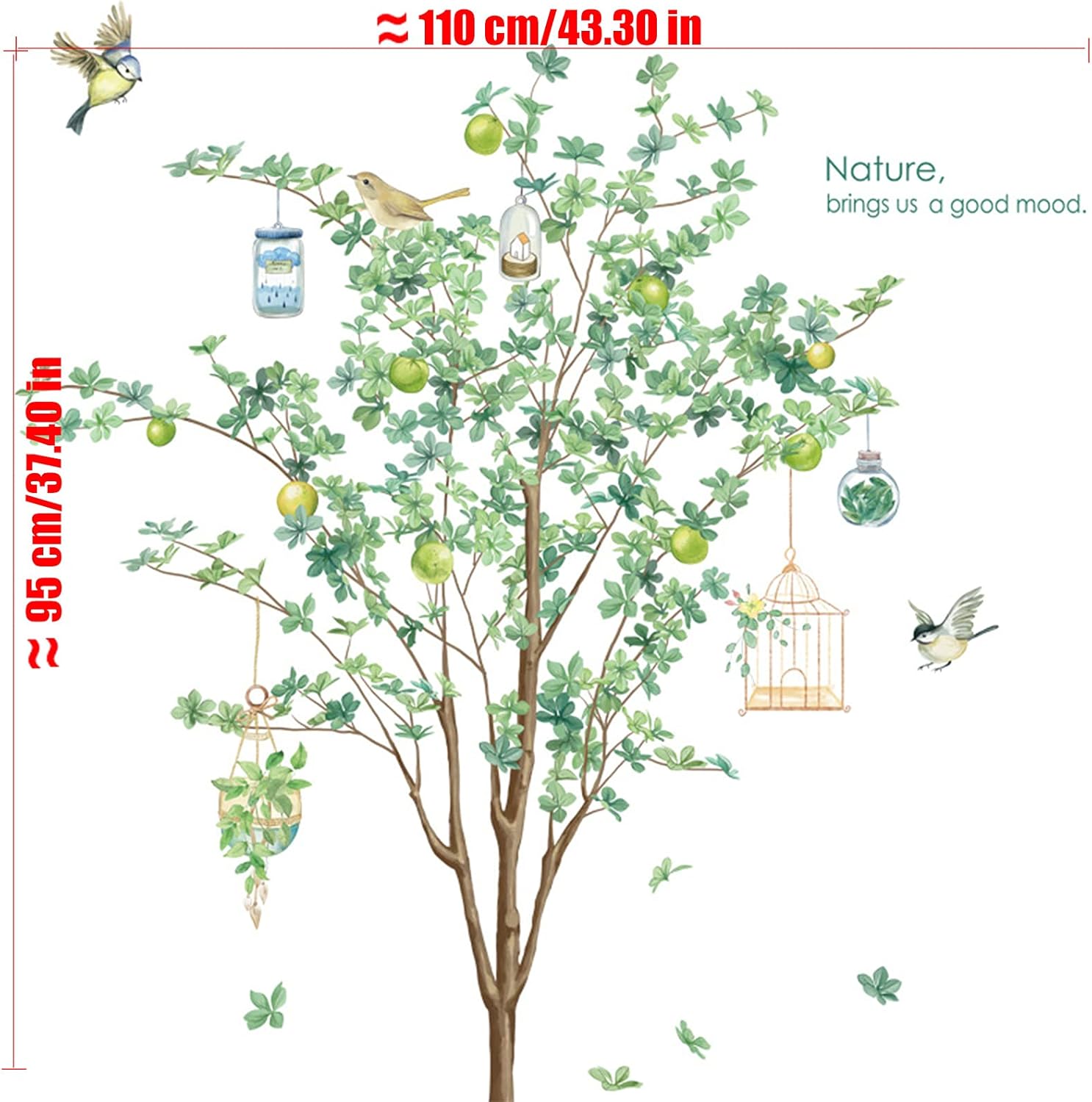CIMEYOUS Self-Adhesive Plant Wall Murals ,DIY Wall Stickers with Green Trees ,Fruits ,Yellow Birds for Living Room ,Sofa ,Bedside Natural Style Decoration Murals Green Leaf Corridor Stickers : Tools & Home Improvement