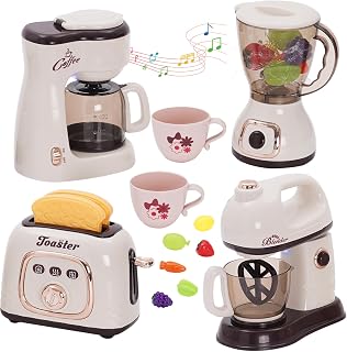 Electromenager Accessories for Kids, Kitchen Utensil Set with Coffee Maker, Blender, Mixer, Toaster, Kids Coffee Maker, Educational Roleplay, Gift for Girls, Boys, 3, 4 and 5 Years