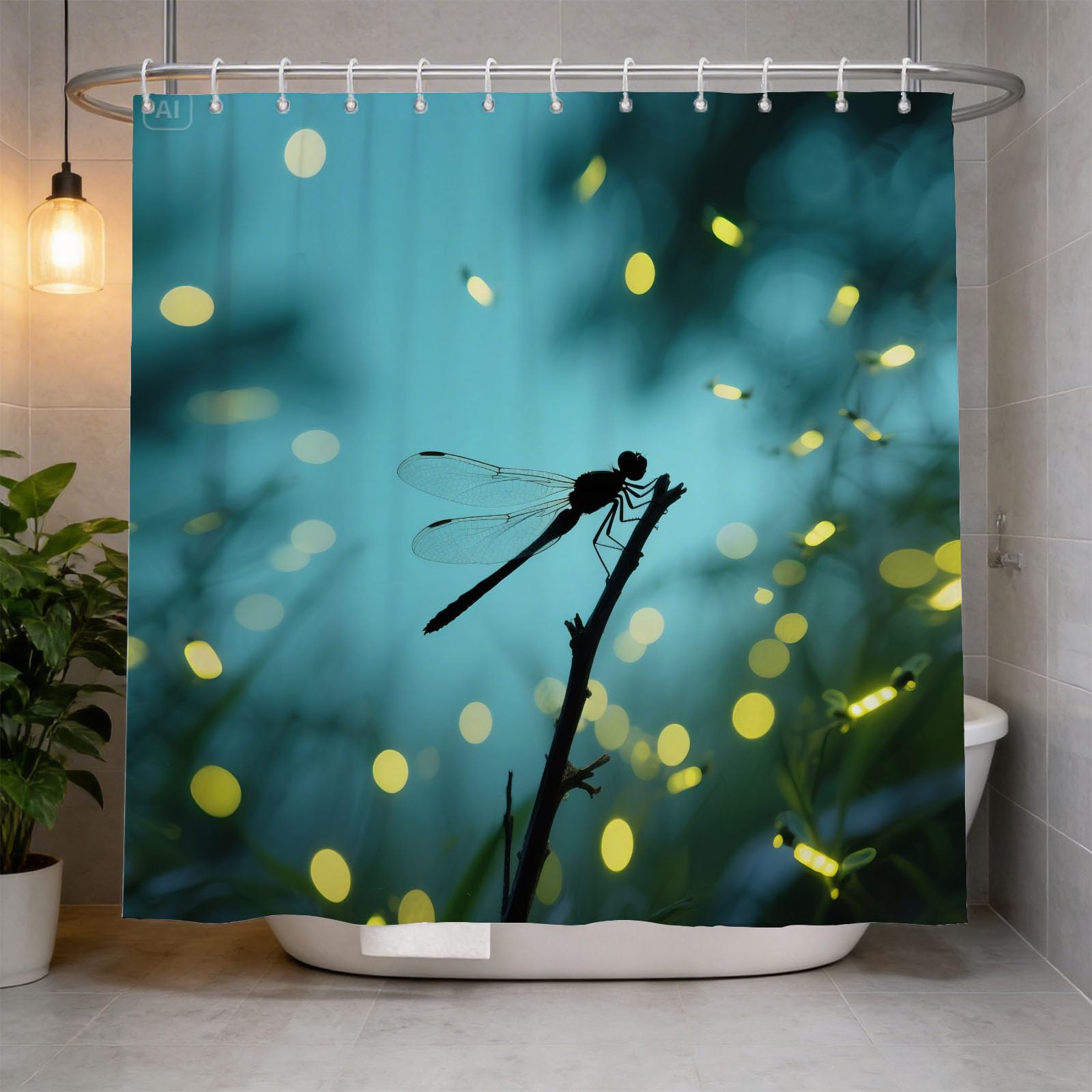 Hongduo White 3D Dragonfly Silhouette Shower Curtain For Stalls Bathtubs Natural Atmosphere Bathroom Decor Shower Curtain Set Polyester Fabric Waterproof 180X180cm/71X71 Inch With Hooks