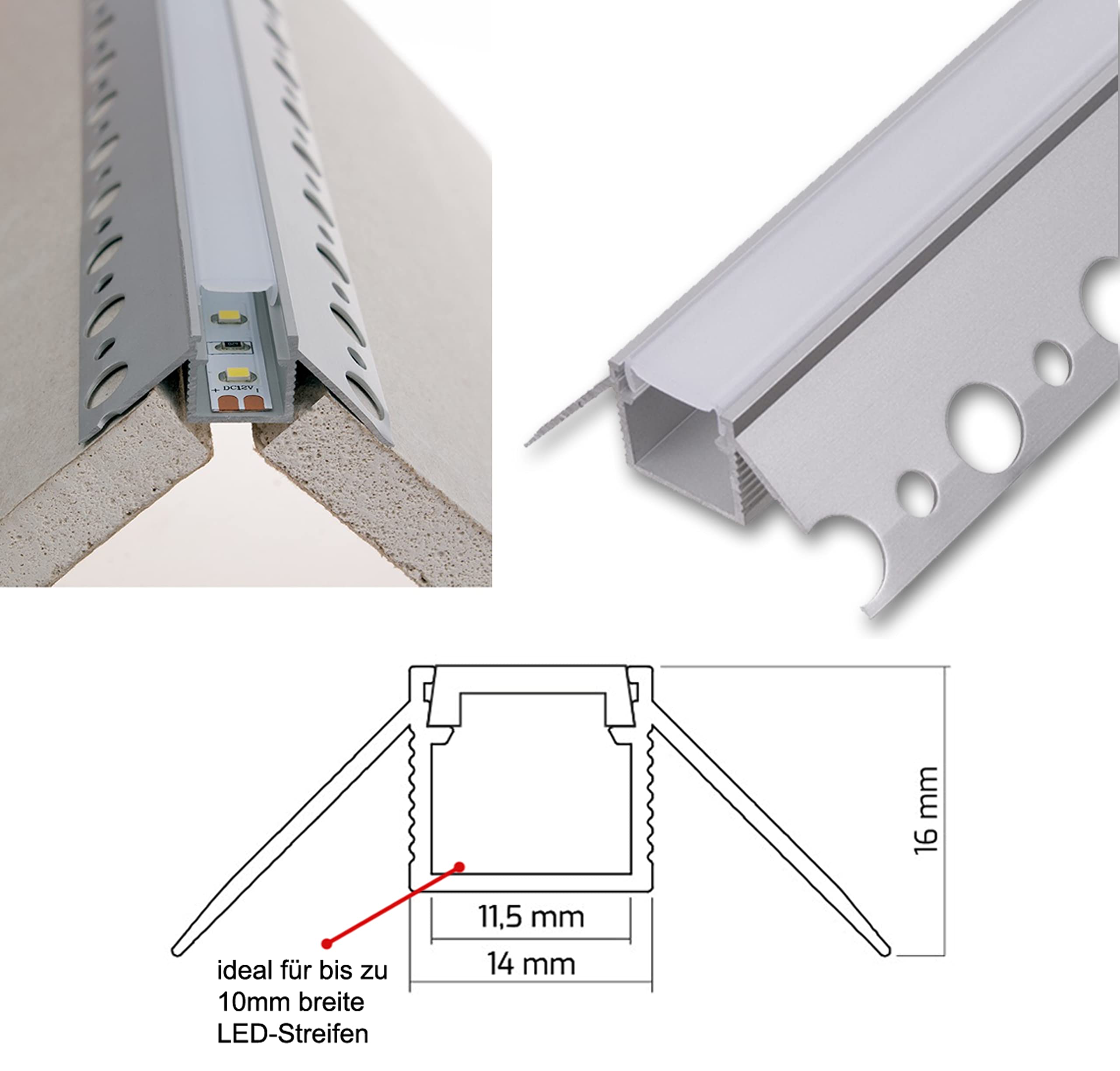LED Trockenbauprofil 2m I LED Rigips Profil I 5x2m Außenecke I Alu Trockenbaueckprofil für LED-Streifen I Aluprofil I Decke I Wand