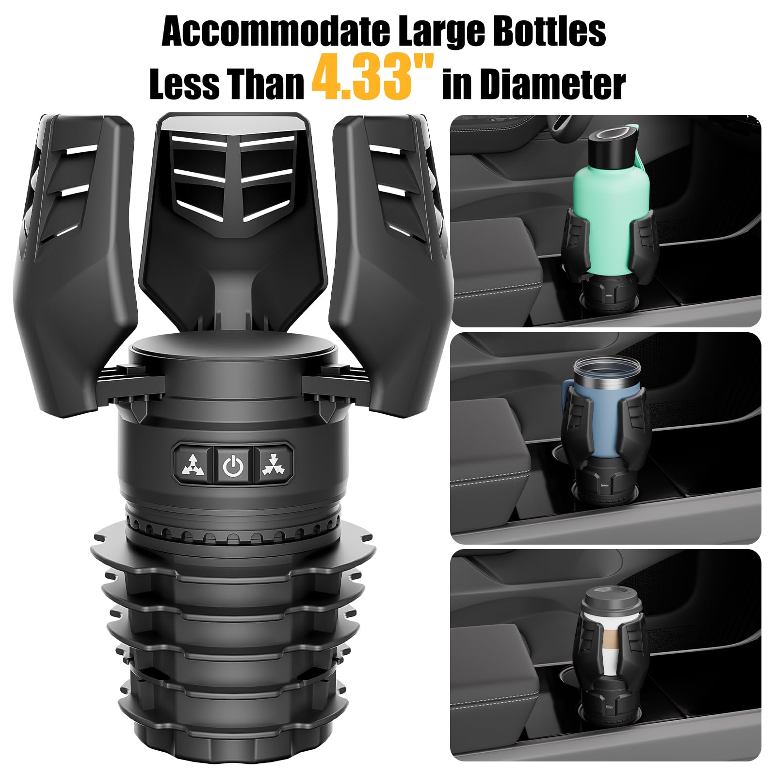 Electric Cup Holder Expander for Car, Vehicle Cup Holder Organizer with Adjustable Cup Body, Car Cupholder Adapter Compatible with Stanley, Yeti, Hydro Flask Large Bottles, Mugs & Cups