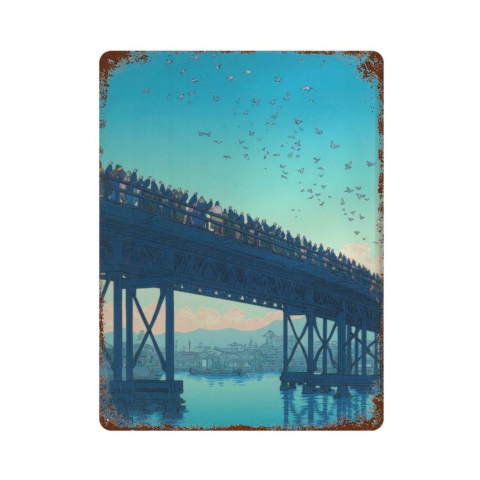 xiaoxiaoshen Bridge At Sunset. Ukiyo Wall Decor Art Metal Tin Poster Modern Home Decor Art Home Bar Shop Decorations Vintage Sign 40x30cm