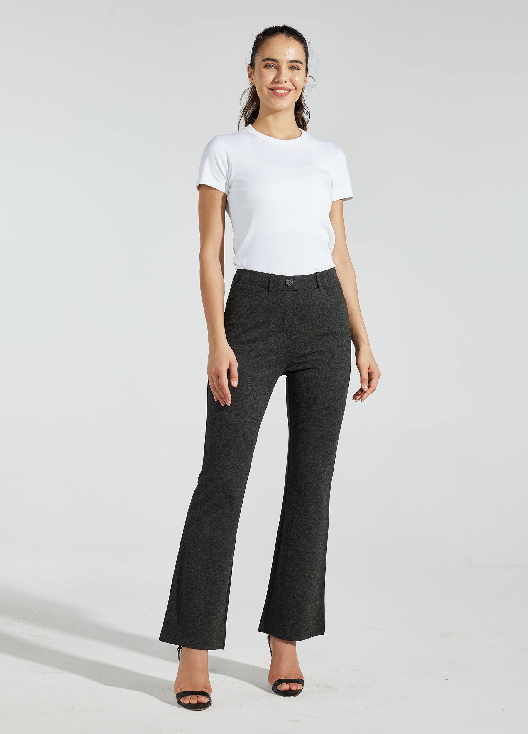 WILLIT 28" 30" Robe de yoga pour femme Pantalon Bootcut Pantalon de travail Stretch Bureau Décontracté Passants de ceinture Pantalon 4 poches
