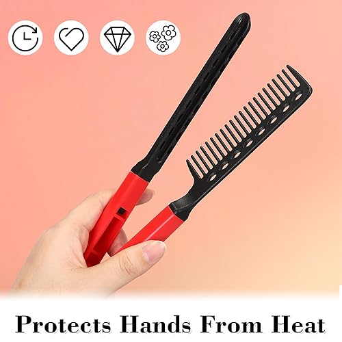 Vista 46 de Chengu 2 cepillos de cerdas de jabalí – Cepillo de doble cara y peine de hierro plano para alisar el cabello nudoso y desnudo (negro blanco, negro)