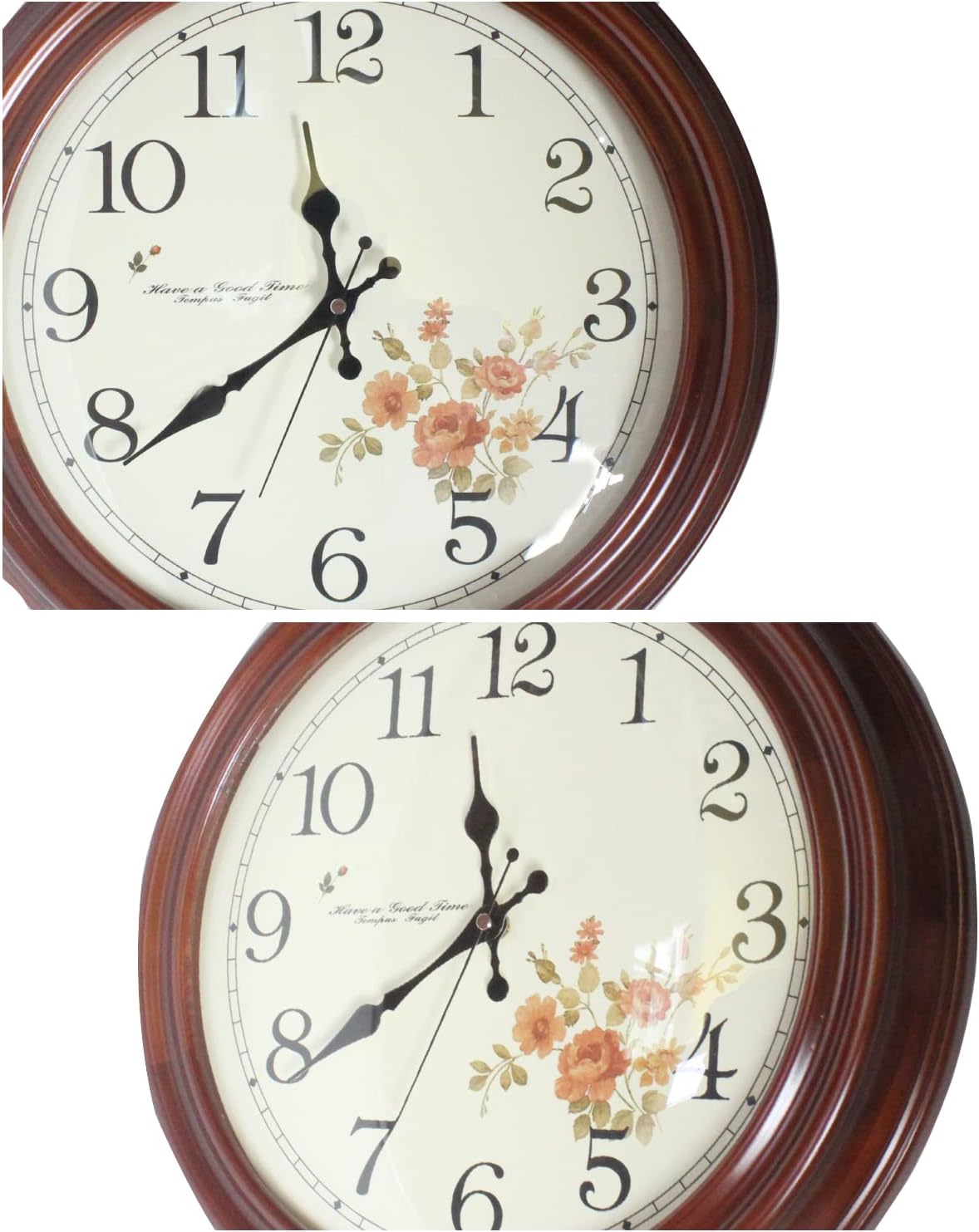 15" Round Wooden Wall Clock Silent Classic Simple Elegant Timepiece Mid Century Vintage Style Clock