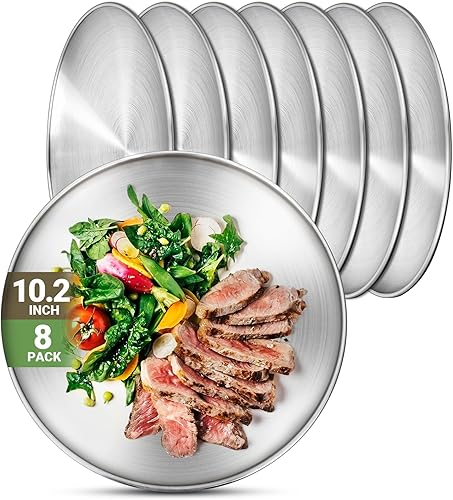 Miniatura 31 de Platos de metal para campamento, paquete de 4 platos de acero inoxidable 304 (18/8) de 9.1 pulgadas, platos reutilizables para pizza, aperitivos