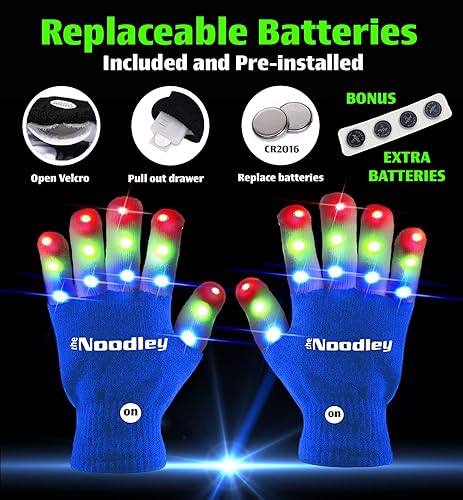 Miniatura 5 de The Noodley Guantes con luz LED para niños, juguetes, juegos al aire libre, para niños y niñas, disfraz oscuro con autismo, niños, adolescentes y