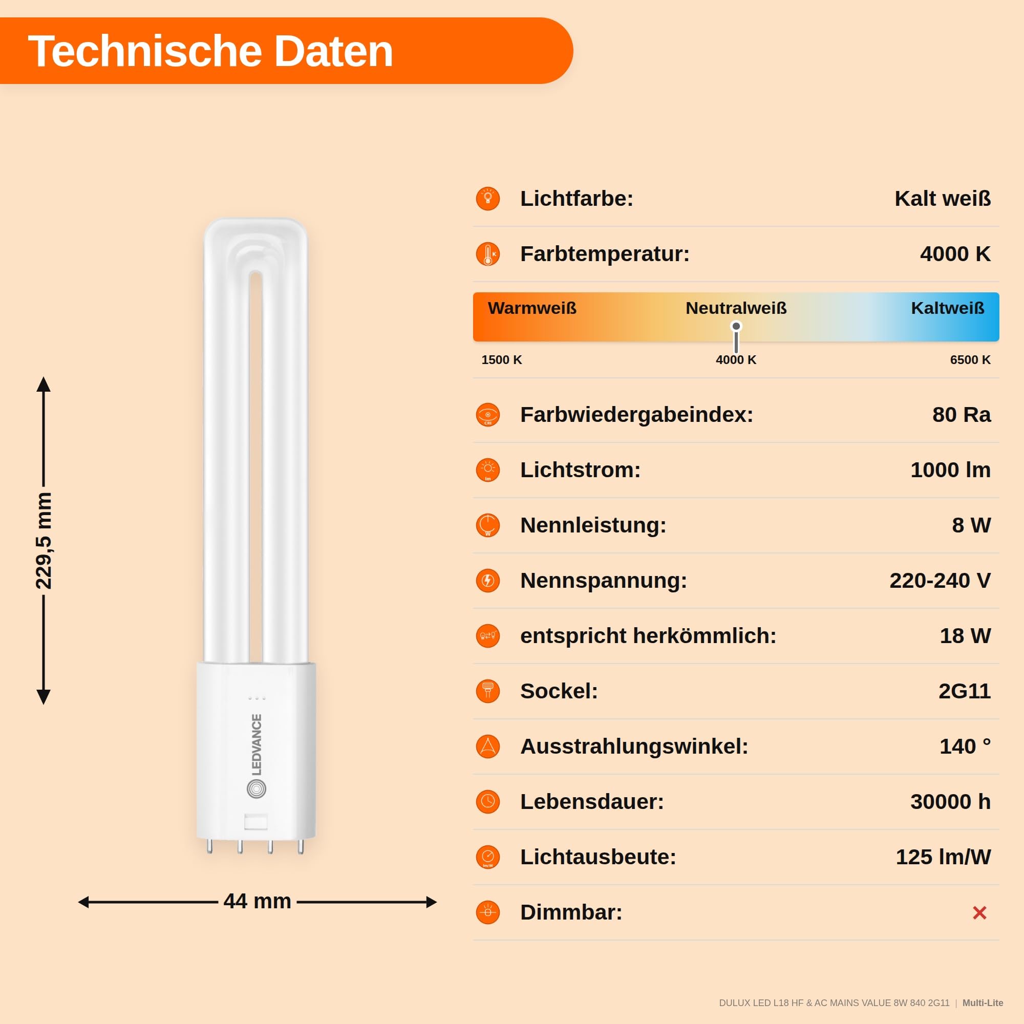 LEDVANCE 10x DULUX LED L HF & AC MAINS V, 2G11, 8W, 4000K Kaltweiss, 1000lm, 140° Abstrahlwinkel, 220-240V, Ersatz für 18W Leuchtstofflampe, 10er SPARPACK