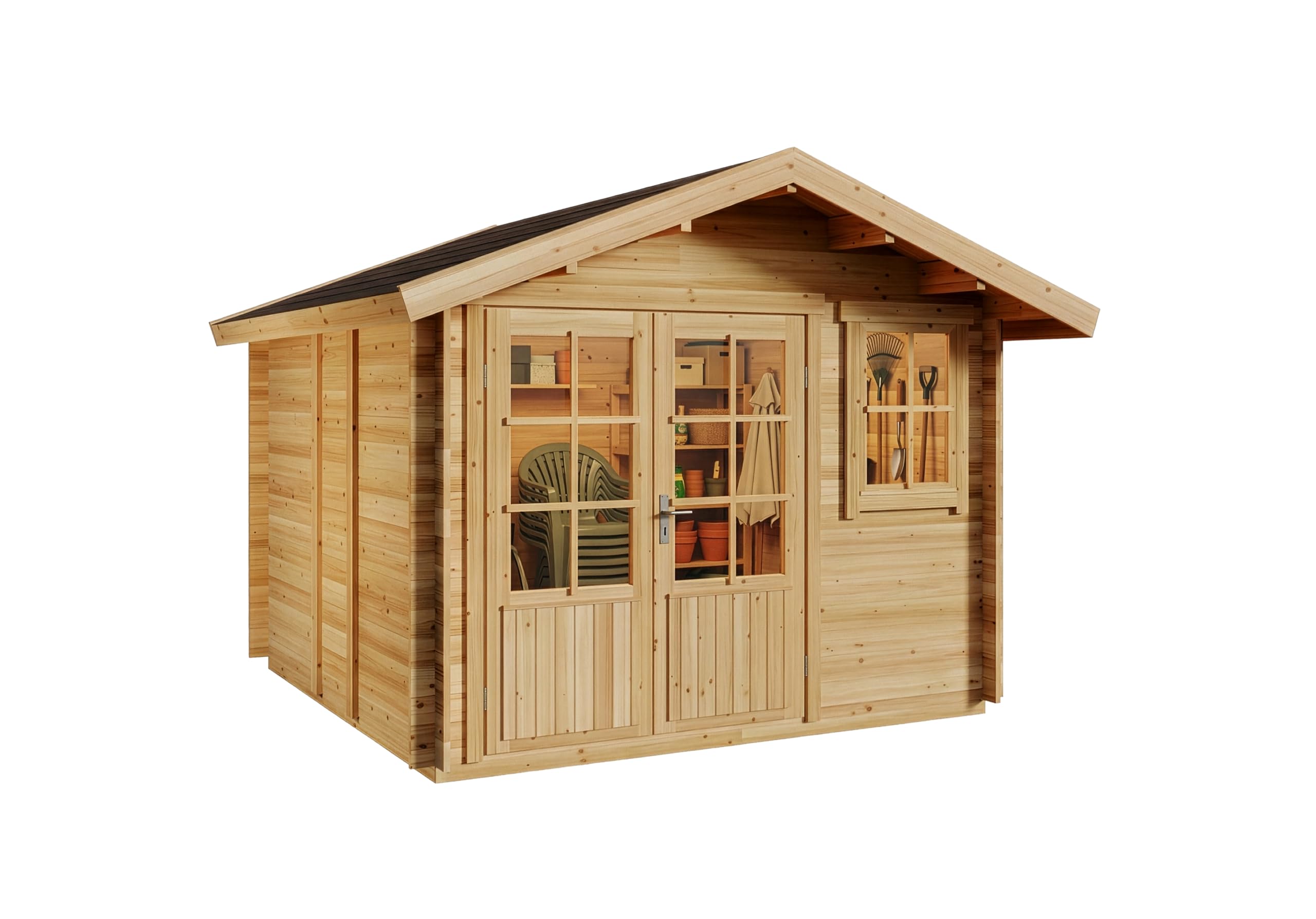 Alpholz Gartenhaus Palermo Gartenhaus aus Holz, Holzhaus mit 28 mm Wandstärke, Blockbohlenhaus, Natur