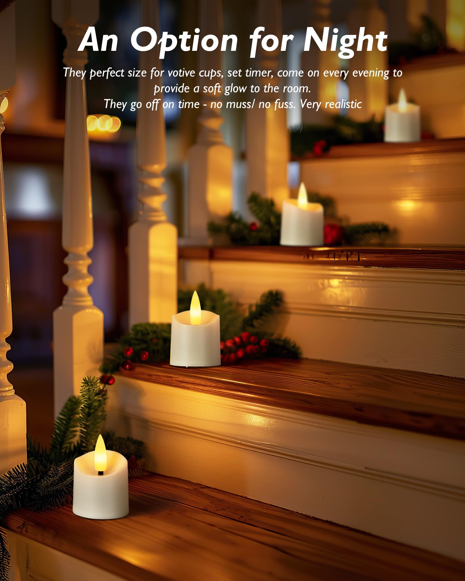 Paquete de 12 velas votivas LED sin llama con temporizador, velas votivas realistas 3D parpadeantes sin llama, velas de té de larga duración a pilas, para el día de Acción de Gracias, 6