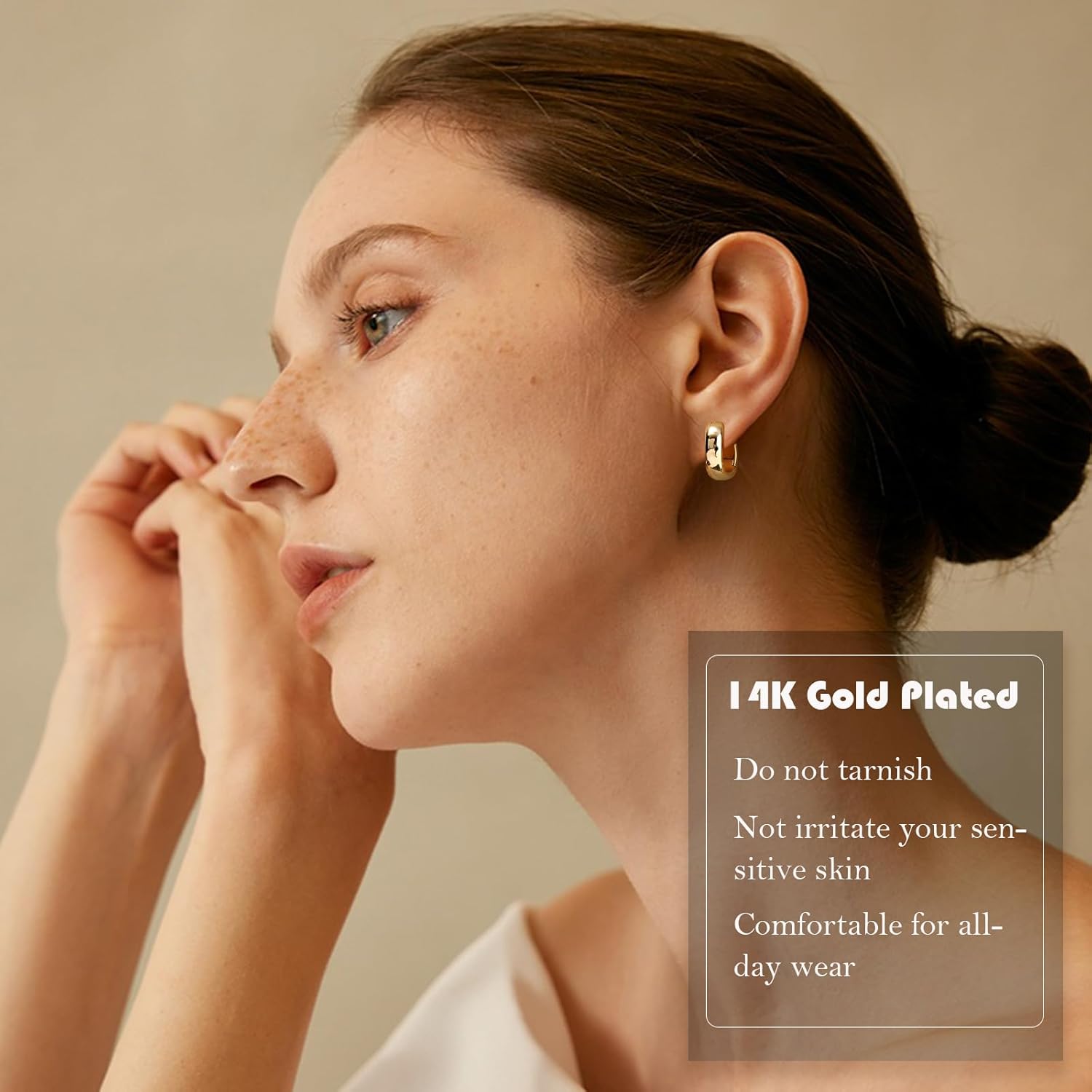 Earring Sets for Multiple Piercing Small Chunky Hoop Earrings Stack Hypoallergenic Cartilage Stud 14K Gold Silver Plated Thick U Huggie Hoops for Women - Image 2